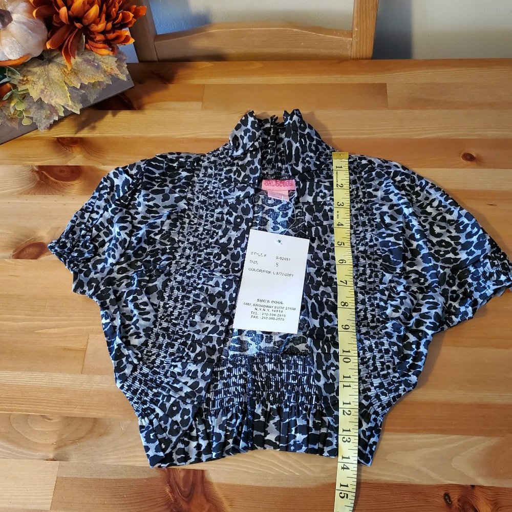 She's Cool - Women's Ruffle Short Sleeve Open Front Bolero Shrugs Leopard print - Picture 4 of 8